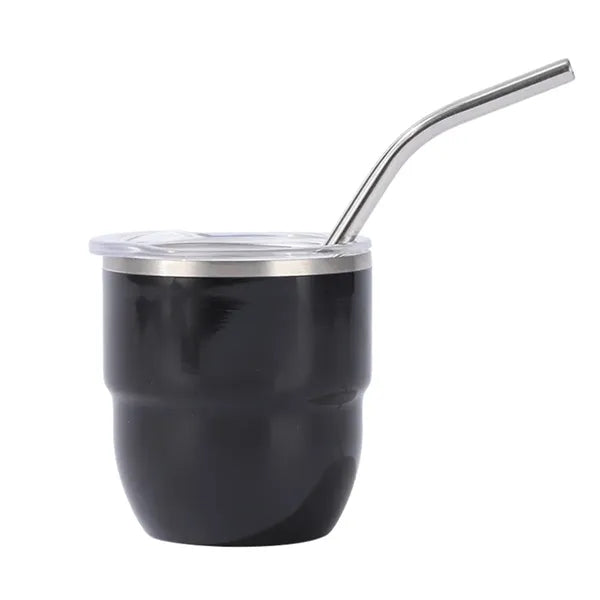 4oz Mini Stainless Steel Cup with Straw and Clear Lid