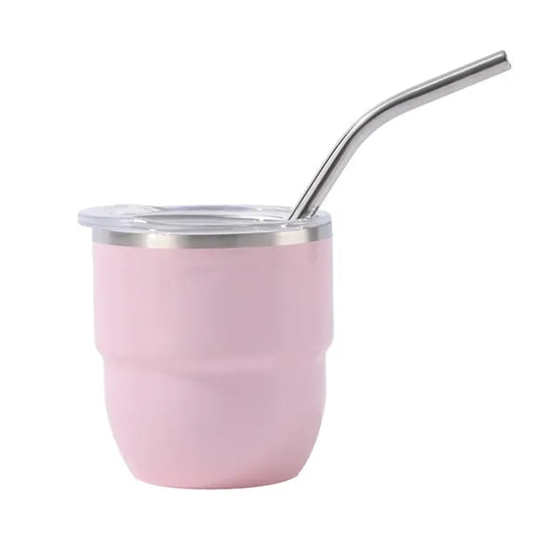 4oz Mini Stainless Steel Cup with Straw and Clear Lid