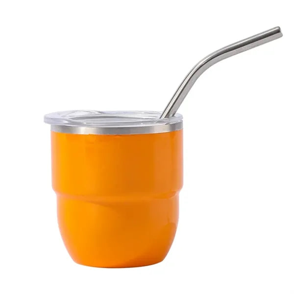 4oz Mini Stainless Steel Cup with Straw and Clear Lid