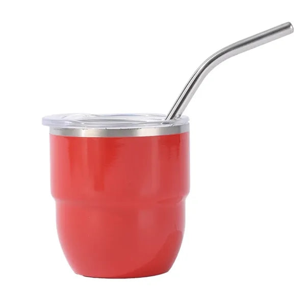 4oz Mini Stainless Steel Cup with Straw and Clear Lid