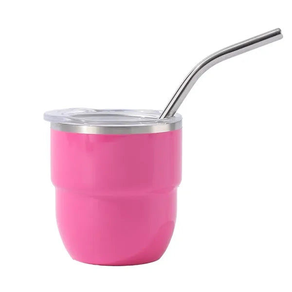 4oz Mini Stainless Steel Cup with Straw and Clear Lid