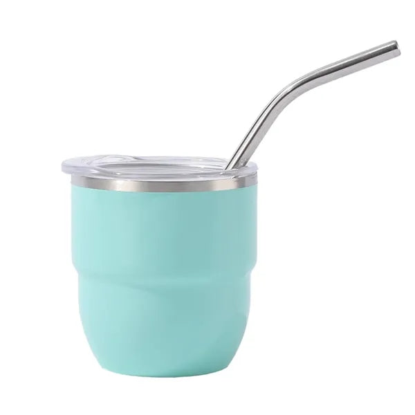 4oz Mini Stainless Steel Cup with Straw and Clear Lid