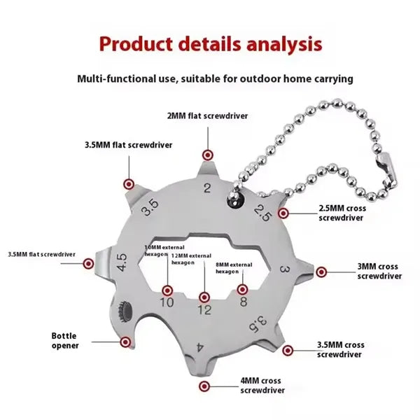 11-in-1 Keychain with Opener, Screwdrivers, Carabiner Clip