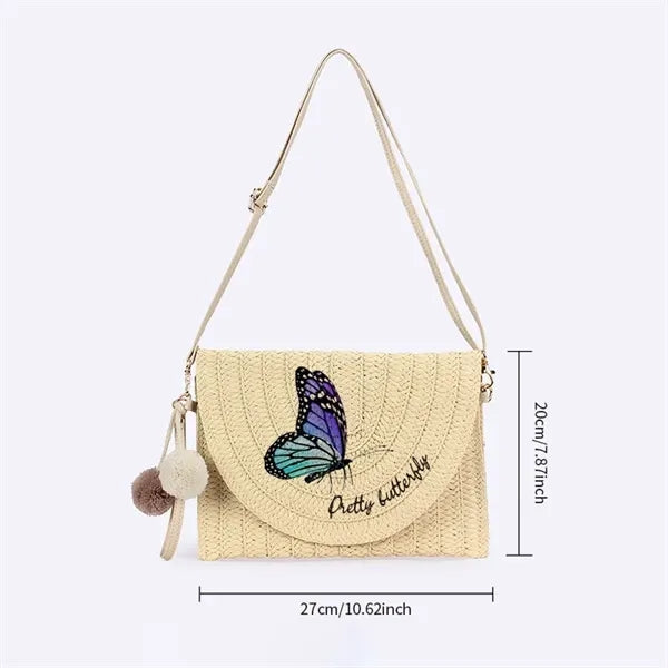 Boho Wicker Straw Clutch Retro Envelope Shoulder Bag