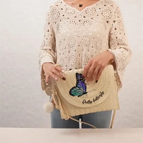 Boho Wicker Straw Clutch Retro Envelope Shoulder Bag