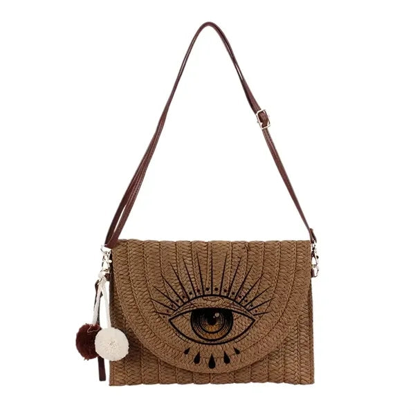 Boho Wicker Straw Clutch Retro Envelope Shoulder Bag