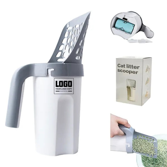 One-piece Cat Litter Scooper with Trash Container