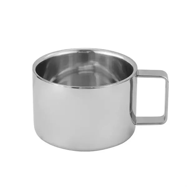 Polished Double-Wall Steel Camp Cup With Square Handle