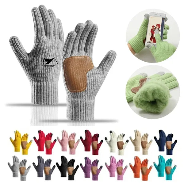 Winter Knit Touchscreen Gloves with Leather Palm Grip