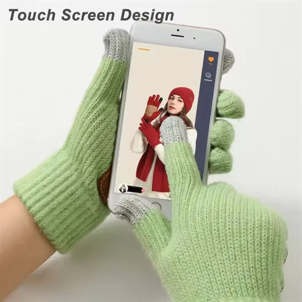 Winter Knit Touchscreen Gloves with Leather Palm Grip