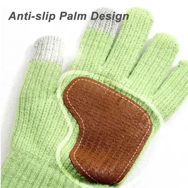 Winter Knit Touchscreen Gloves with Leather Palm Grip