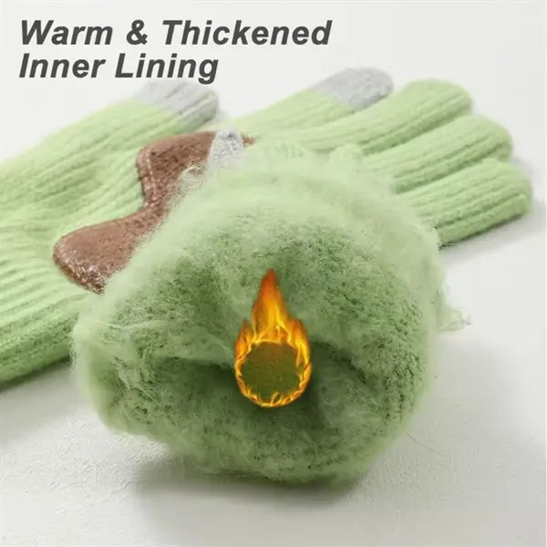Winter Knit Touchscreen Gloves with Leather Palm Grip