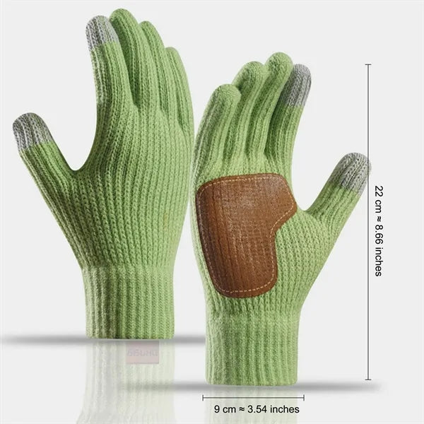 Winter Knit Touchscreen Gloves with Leather Palm Grip