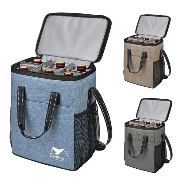 6-Bottle Insulated Leakproof Wine Cooler Tote Bag