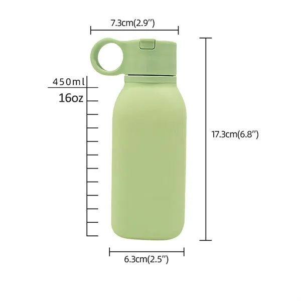 16oz Portable Silicone Sports Water Bottle with Straw & Lid