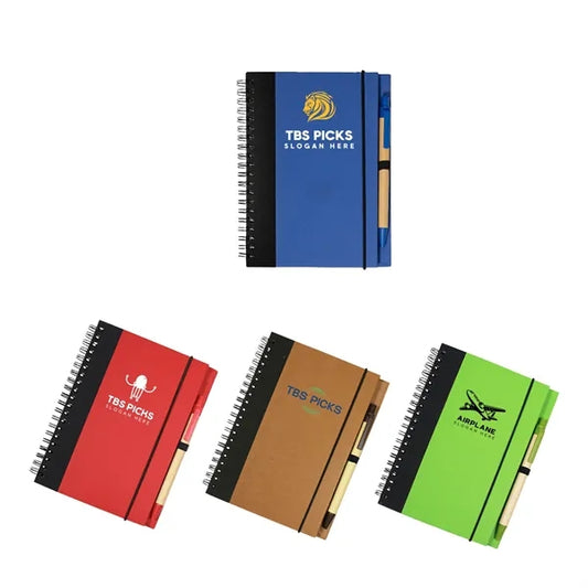 Hardcover Two-Tone Spiral Notebook with Pen