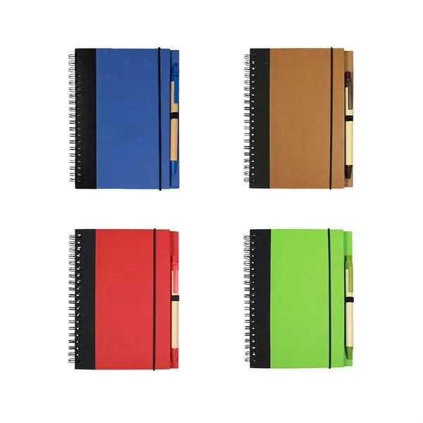 Hardcover Two-Tone Spiral Notebook with Pen