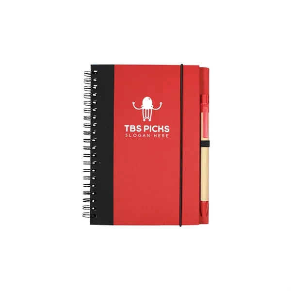 Hardcover Two-Tone Spiral Notebook with Pen