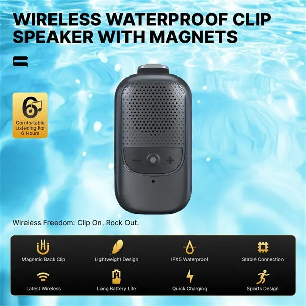 Waterproof Clip On Bluetooth Speaker Magnetic Hands Free