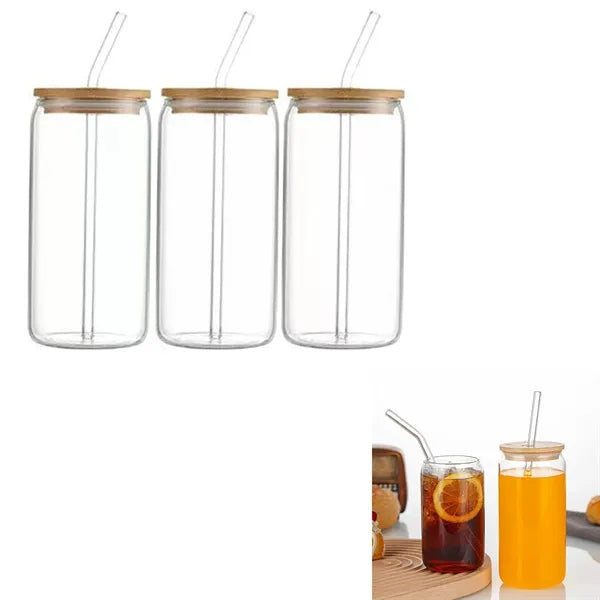 Glass Cup With Lid And Straw