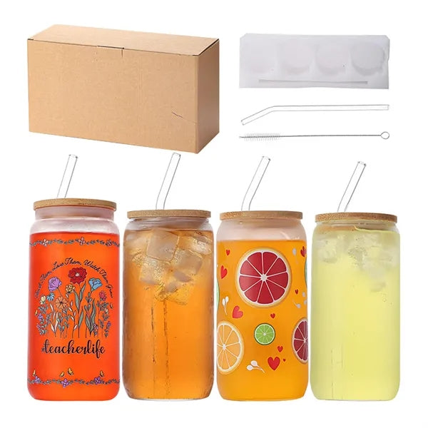 Glass Cup With Lid And Straw