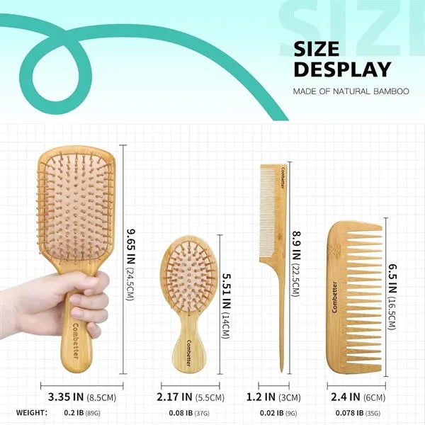 Natural Bamboo Hair Brush Set (4PCS)