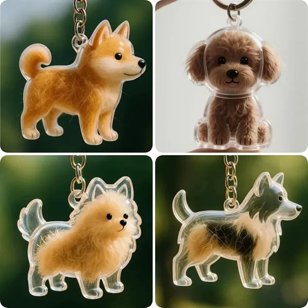 Dog Hair Keychain Pet Fur Keepsake Refillable with Key Ring