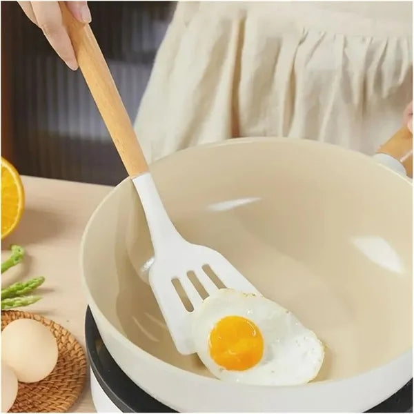 Silicone Cooking Utensil Sets Wooden Handle Ladles
