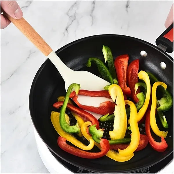 Silicone Cooking Utensil Sets Wooden Handle Ladles