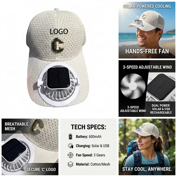 Outdoor Solar Fan Sun Hat Breathable Mesh