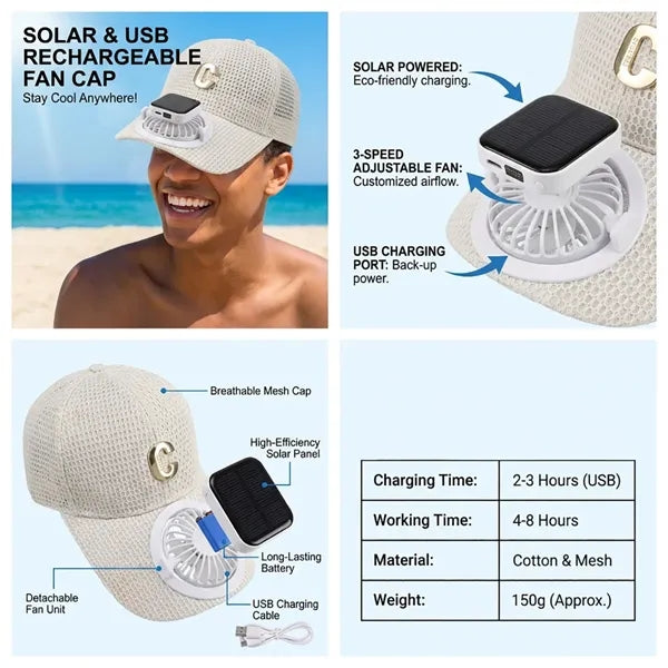 Outdoor Solar Fan Sun Hat Breathable Mesh
