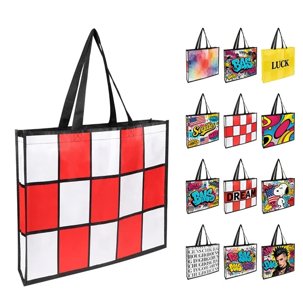 Large Full Color Laminated Hand Woven Grocery Tote Bag