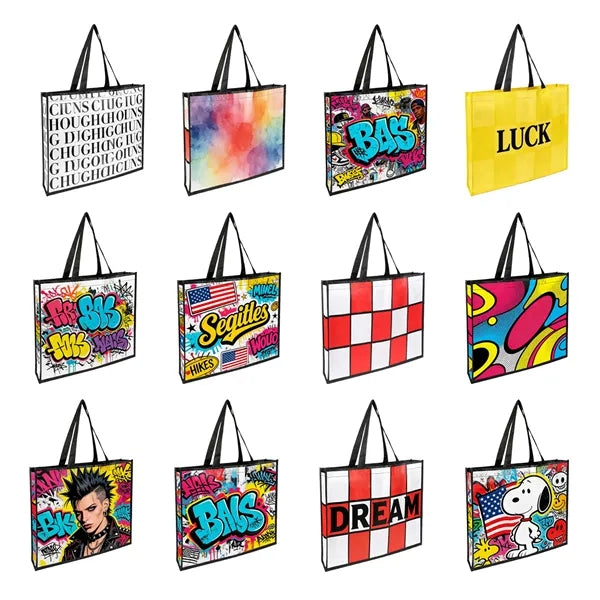 Large Full Color Laminated Hand Woven Grocery Tote Bag