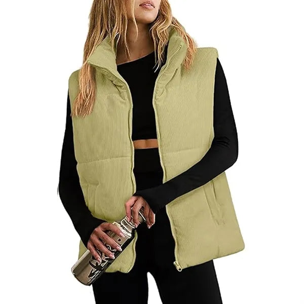Corduroy Stand Collar Sleeveless Jacket