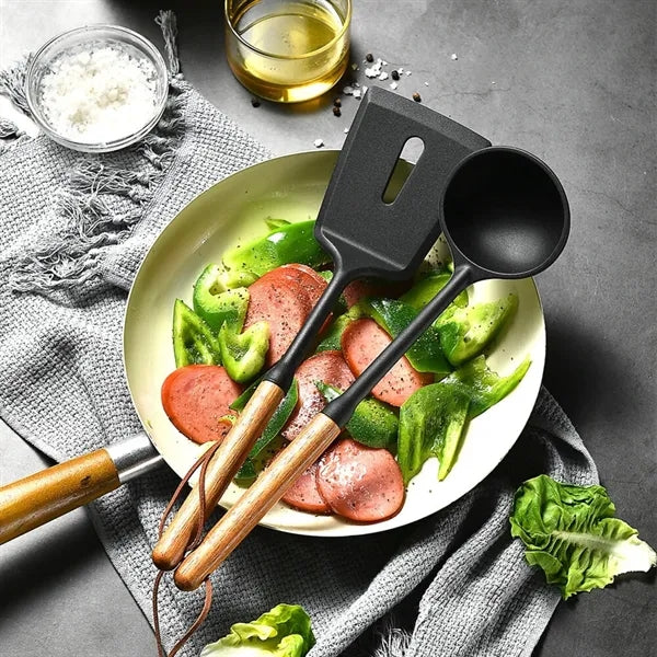 Premium Silicone Kitchen Utensil Set With Wood Kit