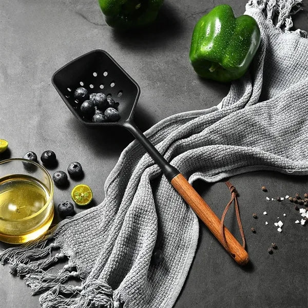 Premium Silicone Kitchen Utensil Set With Wood Kit