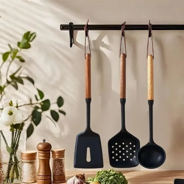 Premium Silicone Kitchen Utensil Set With Wood Kit