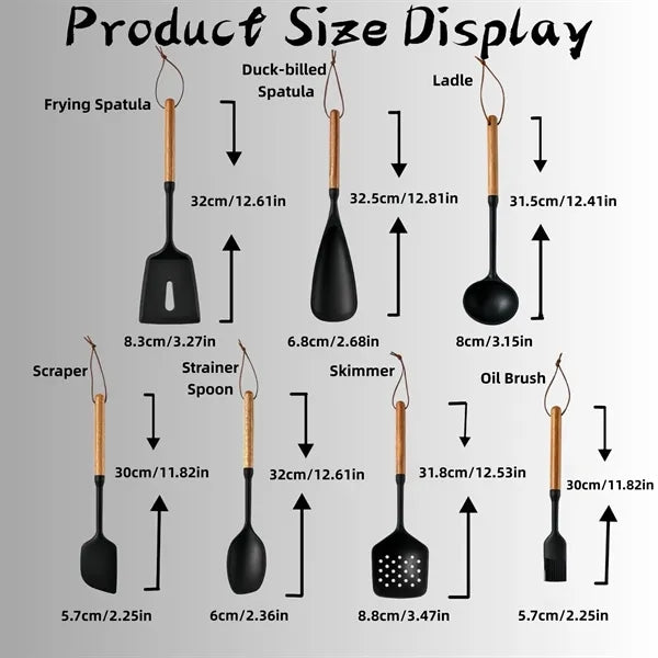 Premium Silicone Kitchen Utensil Set With Wood Kit