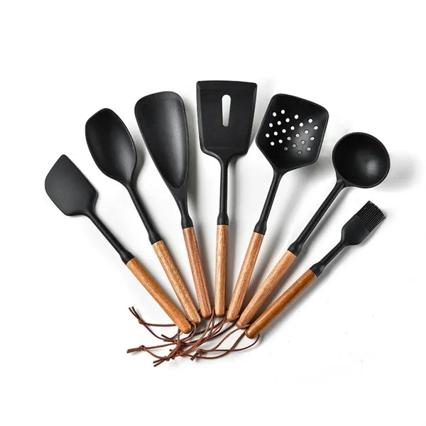 Premium Silicone Kitchen Utensil Set With Wood Kit