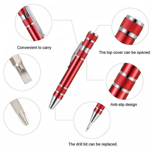 8-In-1 Aluminum Pen Style Multi-Tool Kit