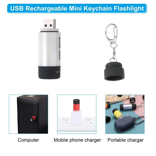 Mini USB Rechargeable Keychain LED Flashlight Pocket Torch