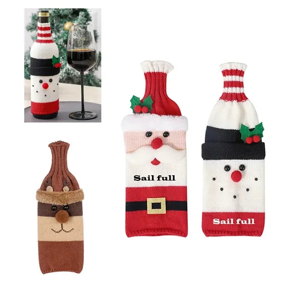 Knitted Christmas Wine Bottle Covers