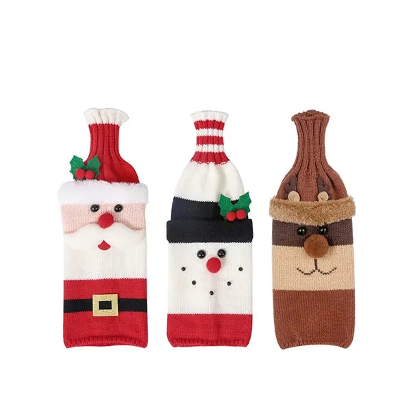 Knitted Christmas Wine Bottle Covers