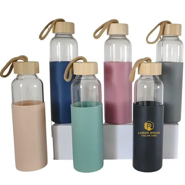 18oz Glass Bottles W/Bamboo Lid Silicone Sleeve