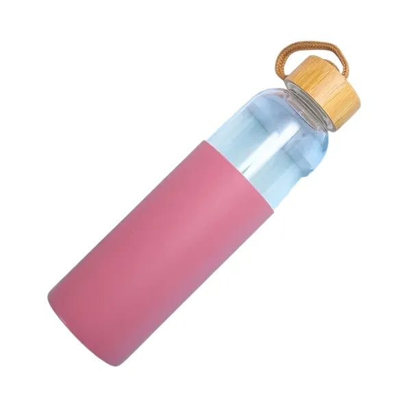 18oz Glass Bottles W/Bamboo Lid Silicone Sleeve