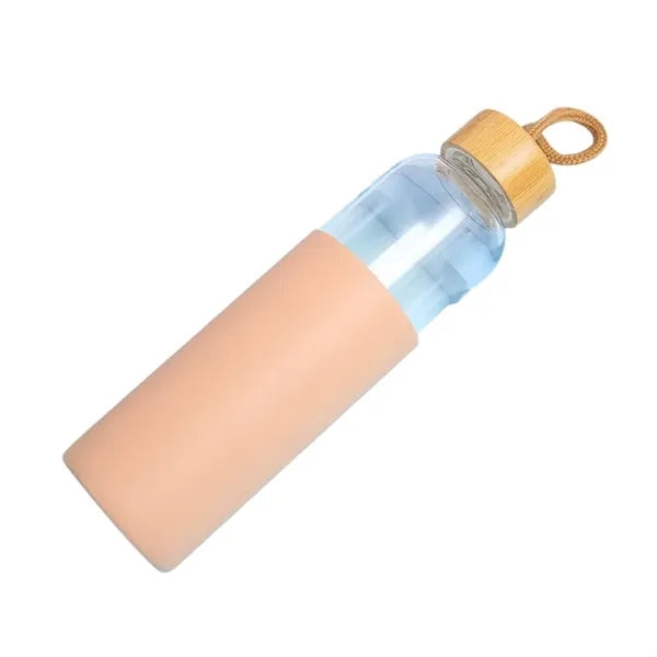 18oz Glass Bottles W/Bamboo Lid Silicone Sleeve