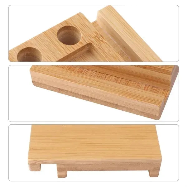 3-in-1 Bamboo Desktop Organizer & Phone Stand