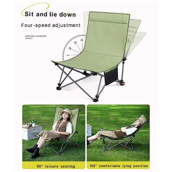 Adjustable Foldable Beach Chair with Side Storage Pocket