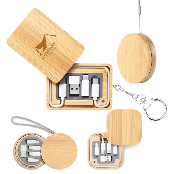 Multi-Charging Cable Set in Bamboo Case