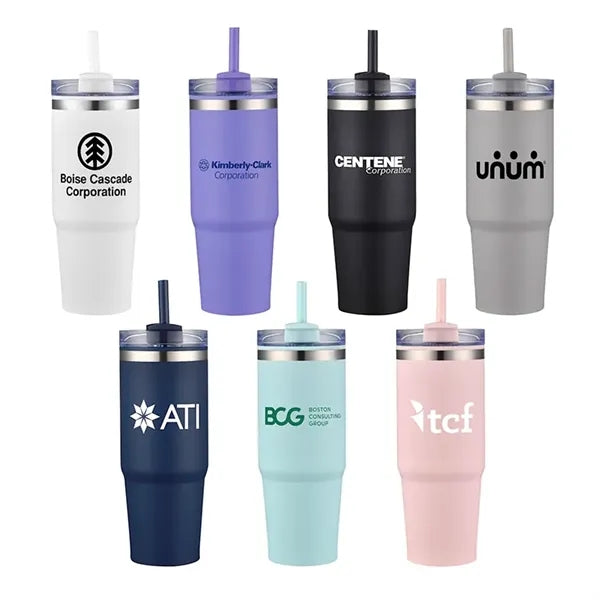 30oz. Dual Wall Stainless Steel & PP Tumbler with Clear Lid
